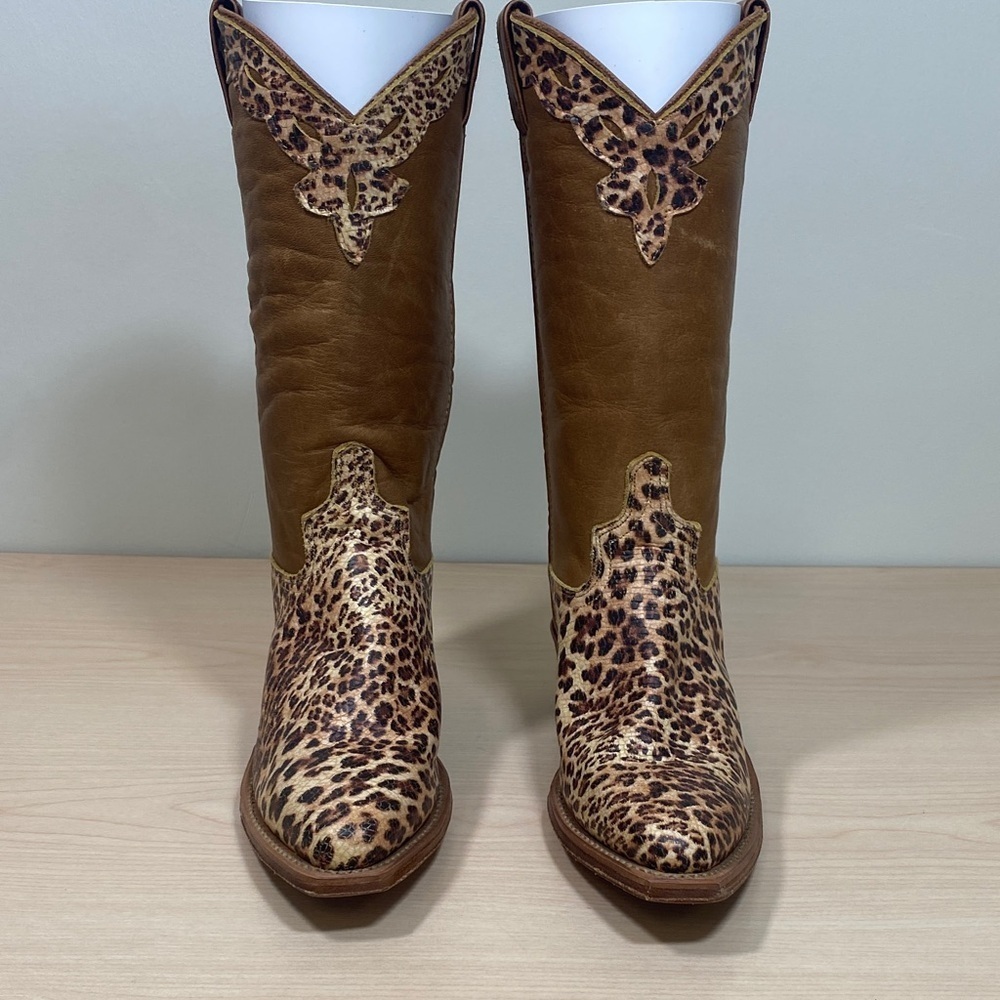Abilene Boot Co. Tan and Leopard Print Heeled Boots - Picture 2 of 9